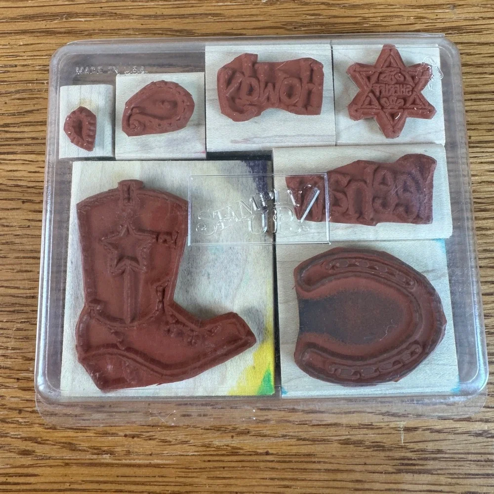Stampin Up Yeehaw Rubber Stamp Set of 7 Wood Block Western Cowboy 2003 Vintage